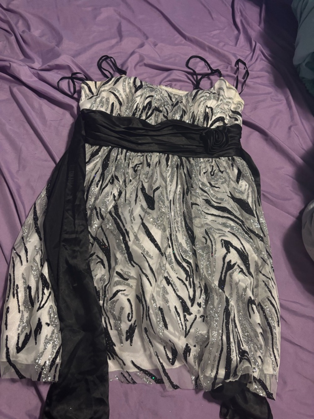 Jolie Black and White Strapless Zebra-Print Dress